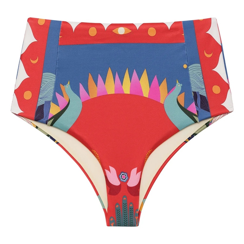 Free People Carolina K Carmel Bikini Bottom Peacock Hamsa Red Multi Medium